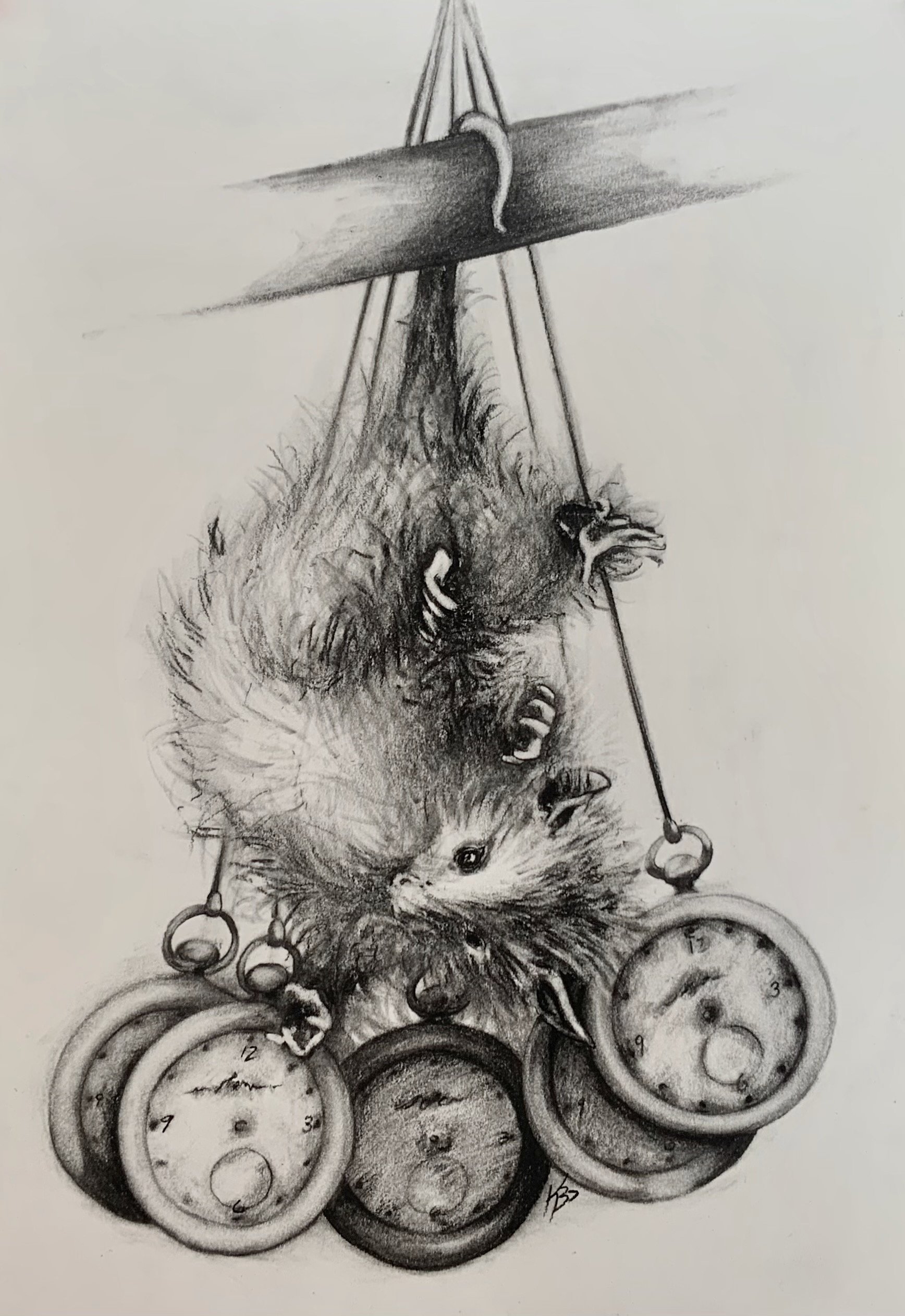 Opossum with Pocketwatches, KBDesrosiers, 11.25%22x14.75%22, charcoal.jpeg