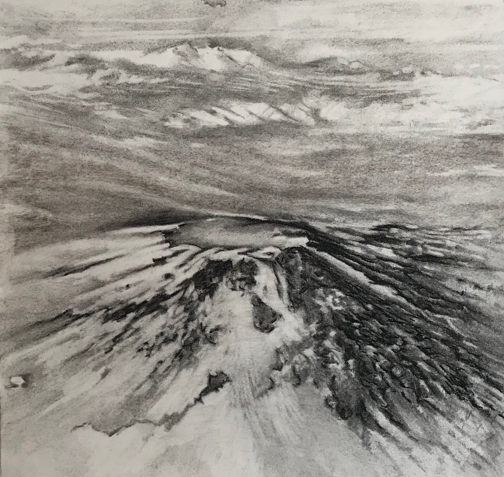 Antarctica-Partially Buried Volcano,KBDesrosiers, 15%22x14%22, charcoal.jpeg