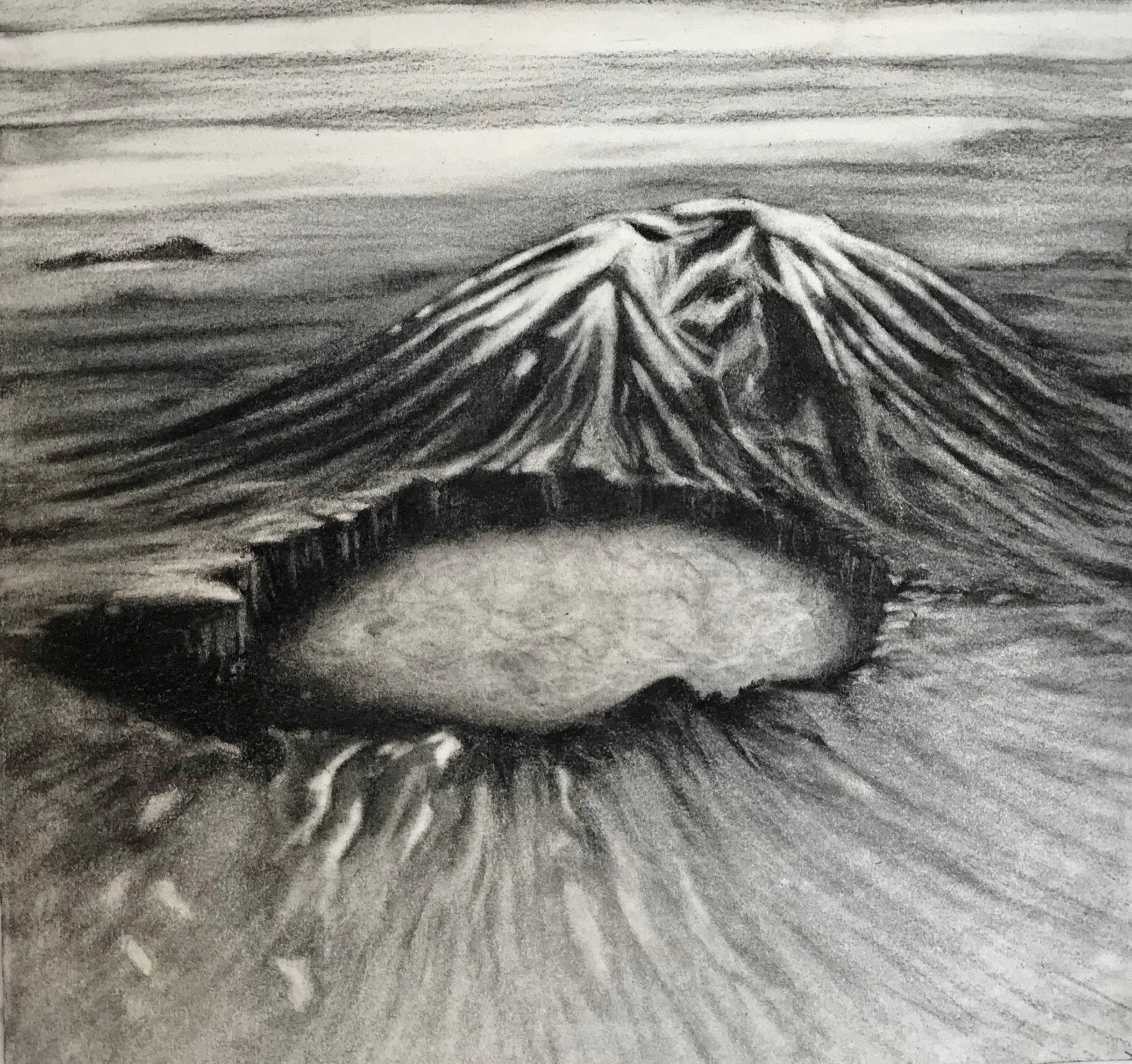Clouds Pillow a Caldera, Mount Edgecumbe,Alaska,KBDesrosiers, 15%22x14%22, charcoal.jpeg