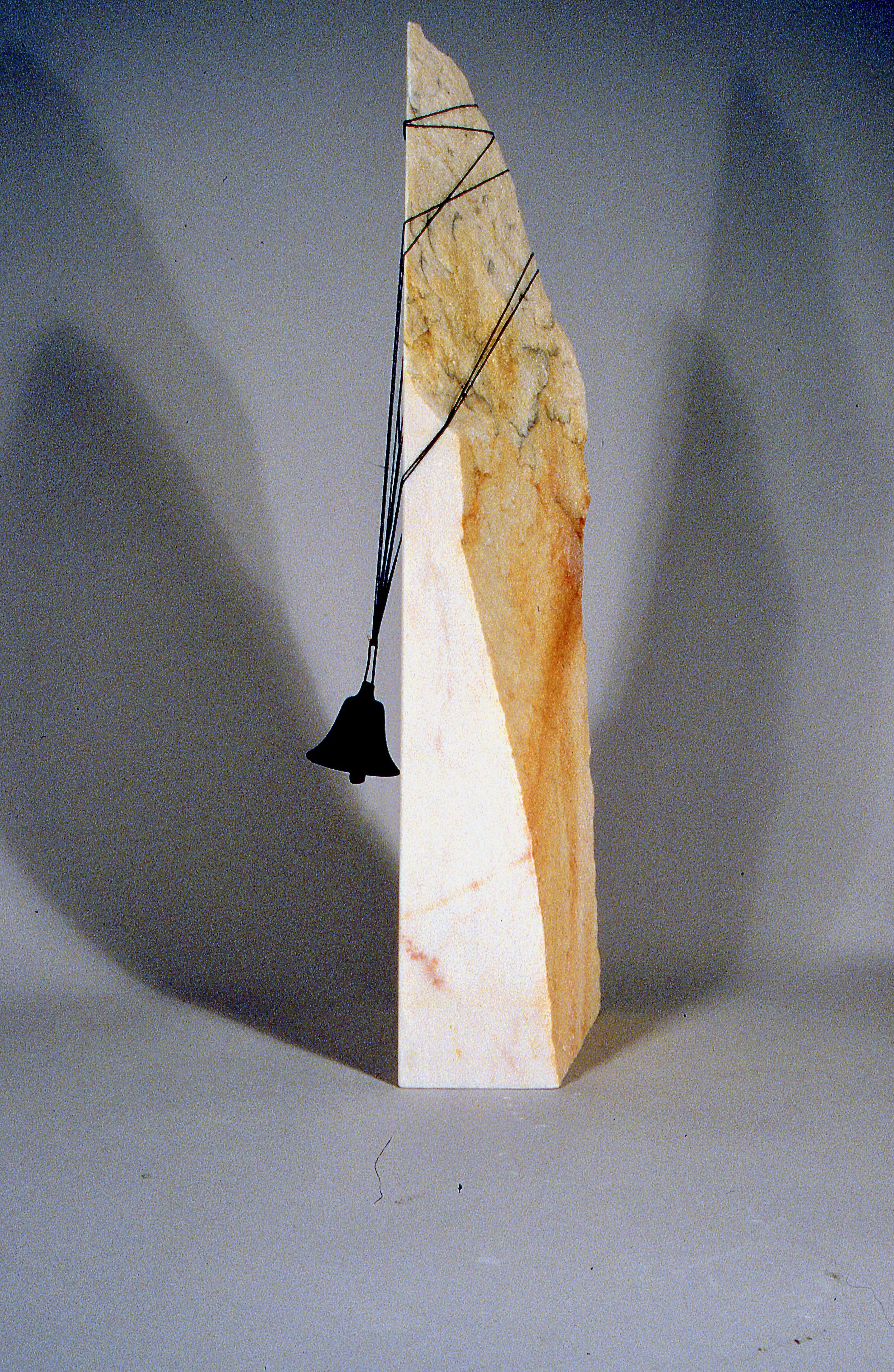 Spire and Bell with Angel Shadow, KBDesrosiers,6%22x6%22x2', marble,brass bell,and string .jpeg