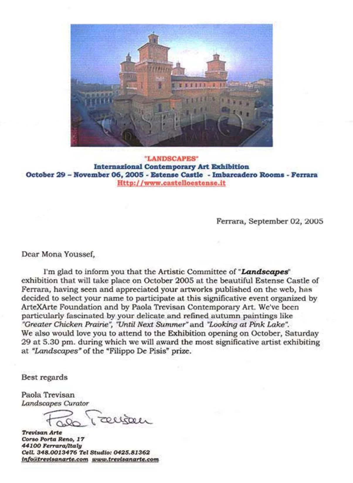 Invitation for Mona Youssef to participate in Landscape International, 2005.