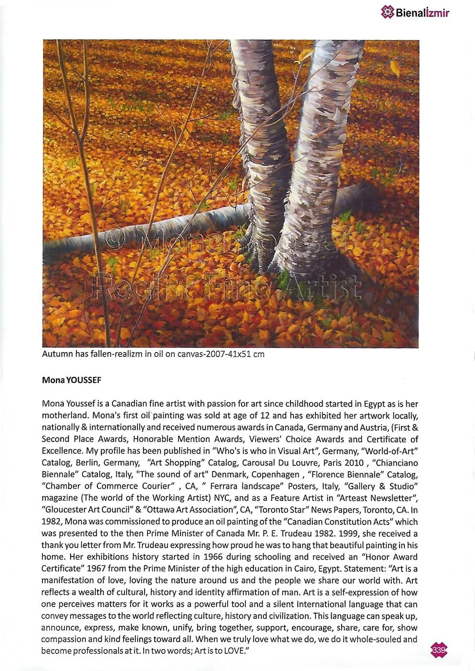 Mona Youssef's profile in Izmir Biennal's catalogue, page 339, 2011