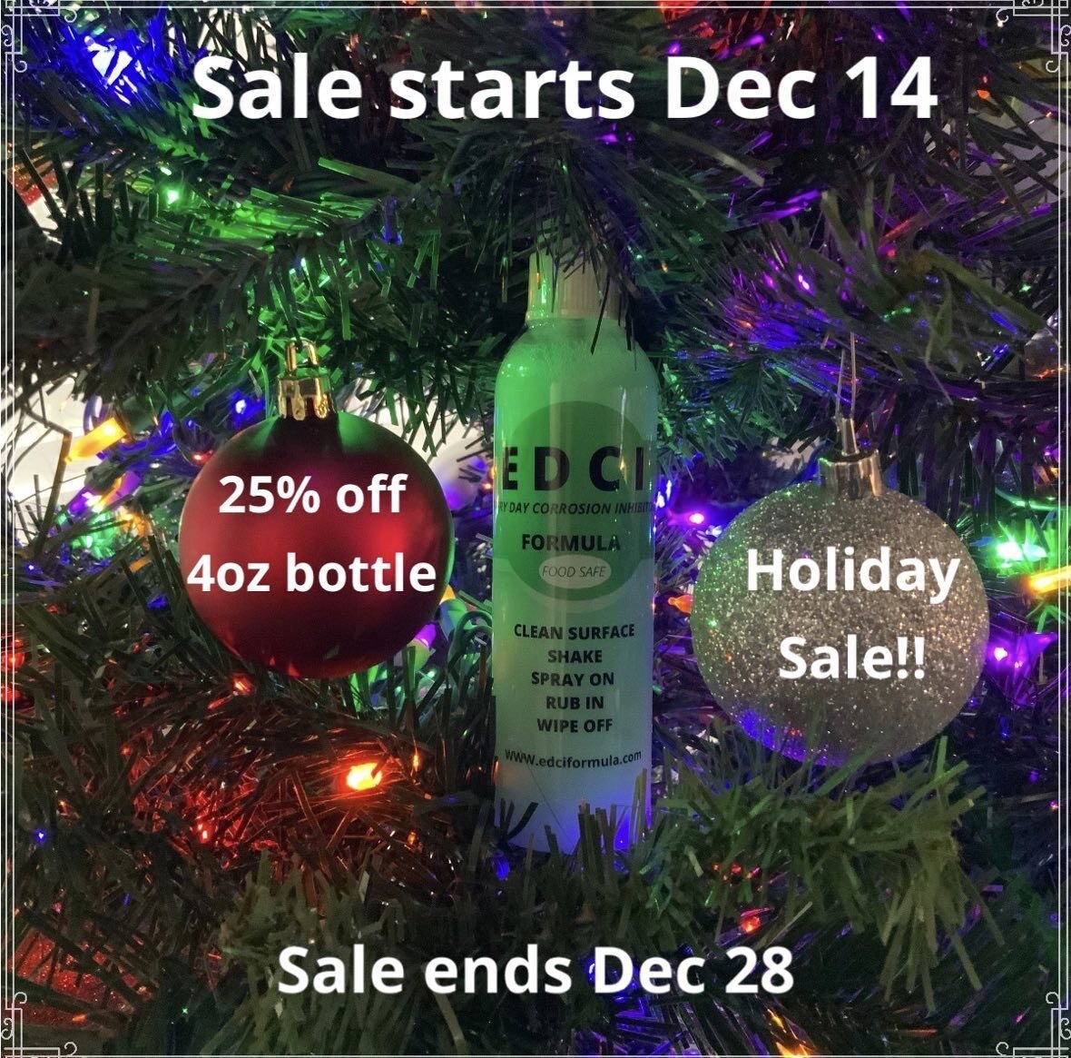 Discount code : HOLIDAY25
Christmas stocking stuffer!!! 
Gift EDCI  formula to family and friends!
EDCI formula is food safe!
This is not an oil. So no sticky residue!
Great for Chefs, home cooking experts and grill experts to help keep their
Kitchen
