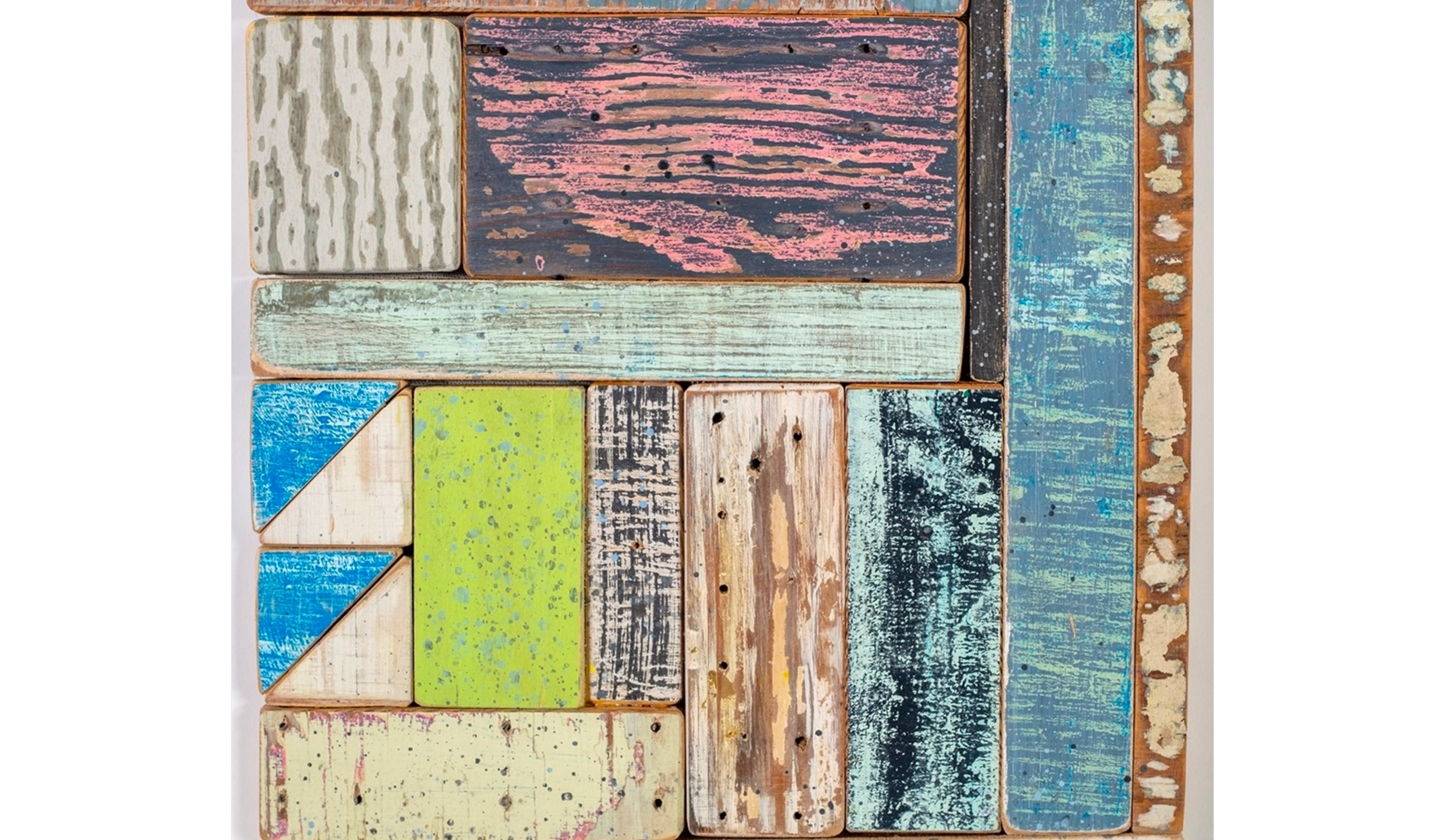  Block Group (Blue+W) , 2025, 12" x 12.5", found wood, acrylic on wood, glue