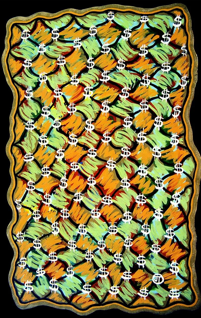 EASY MONEY acrylic on shaped canvas 78” x 60” 1972