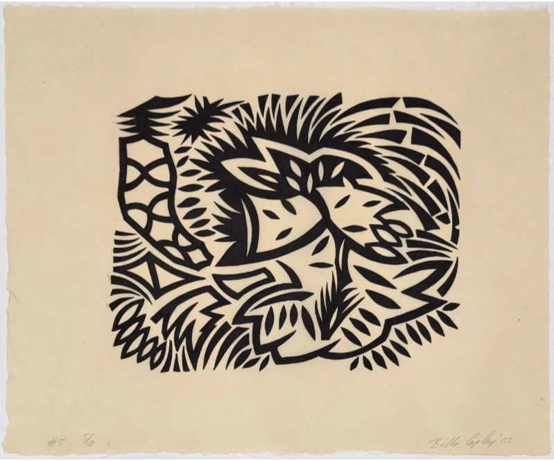 Rubber stamp print #5 2003, 19.5" x 22.75", etching ink on Kitakata natural paper, $2,000 framed