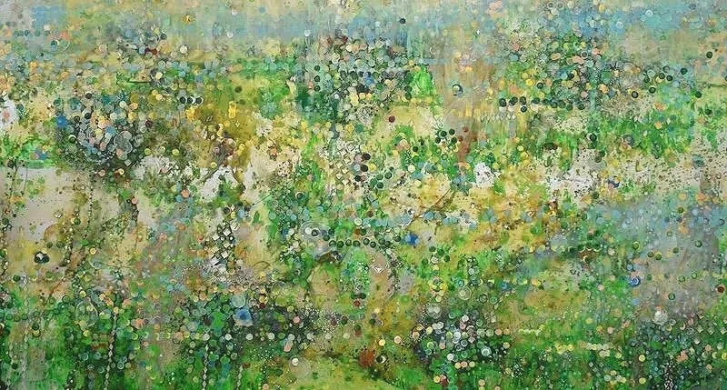 First Light on the Marsh , 48" x 86", oil and mixed media on mirrored plexiglass on wood, $39,000