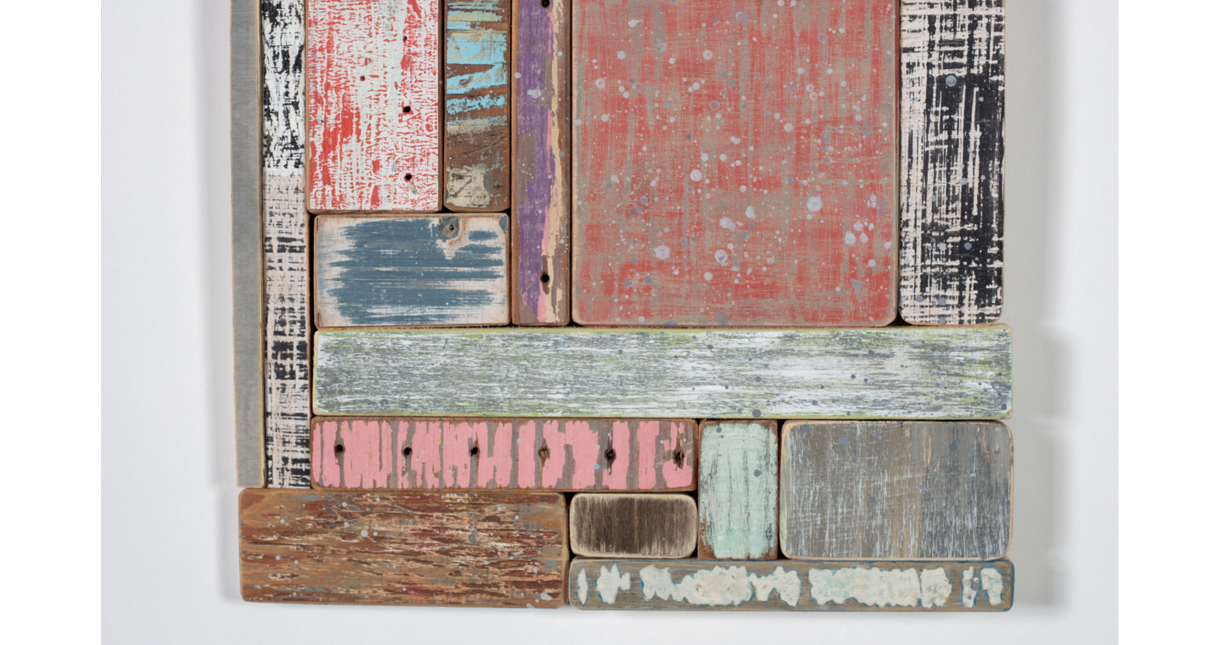  Block Group , 2025, 10" x 11", found wood, acrylic on wood, glue