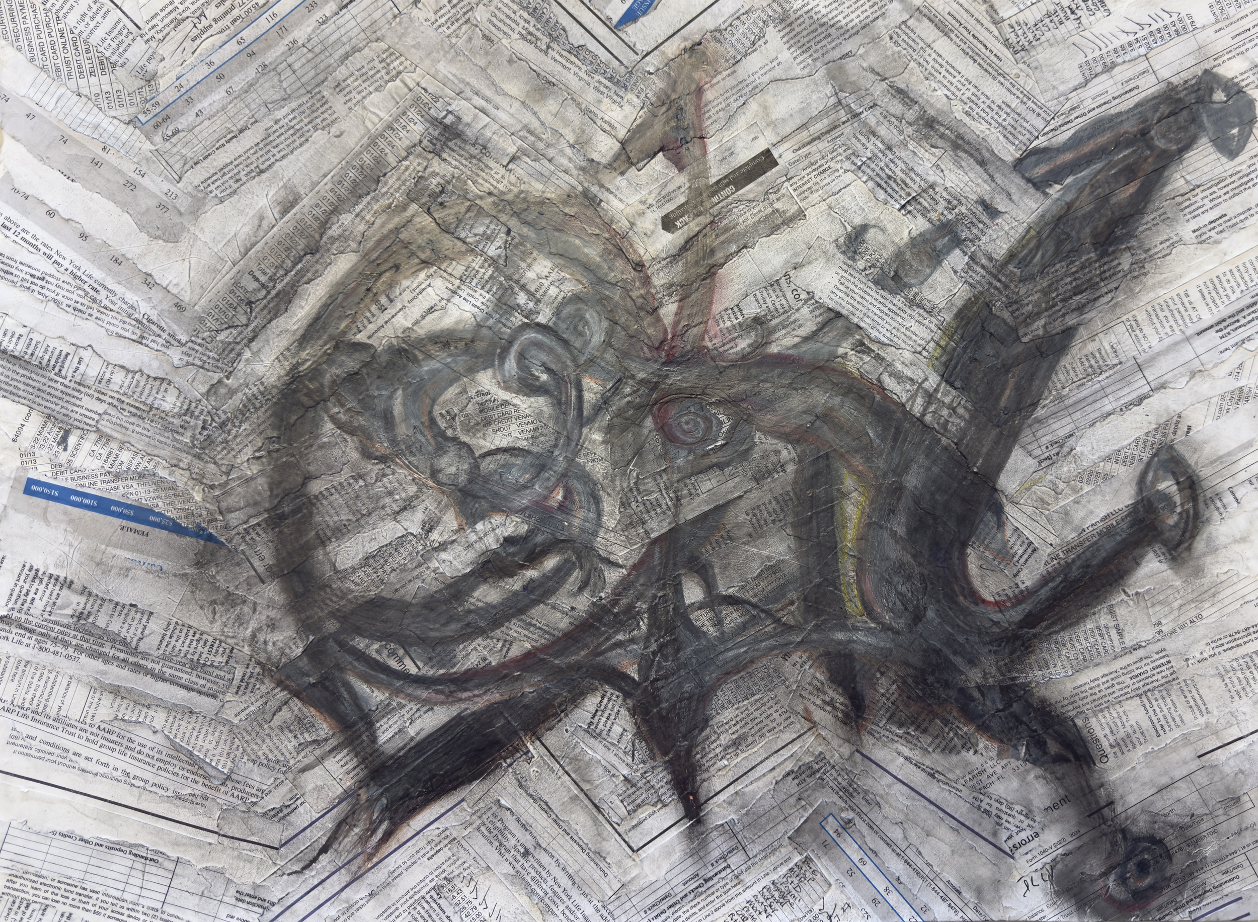 Under the Microscope , 18" x 24", graphite on collage on paper, $2,200