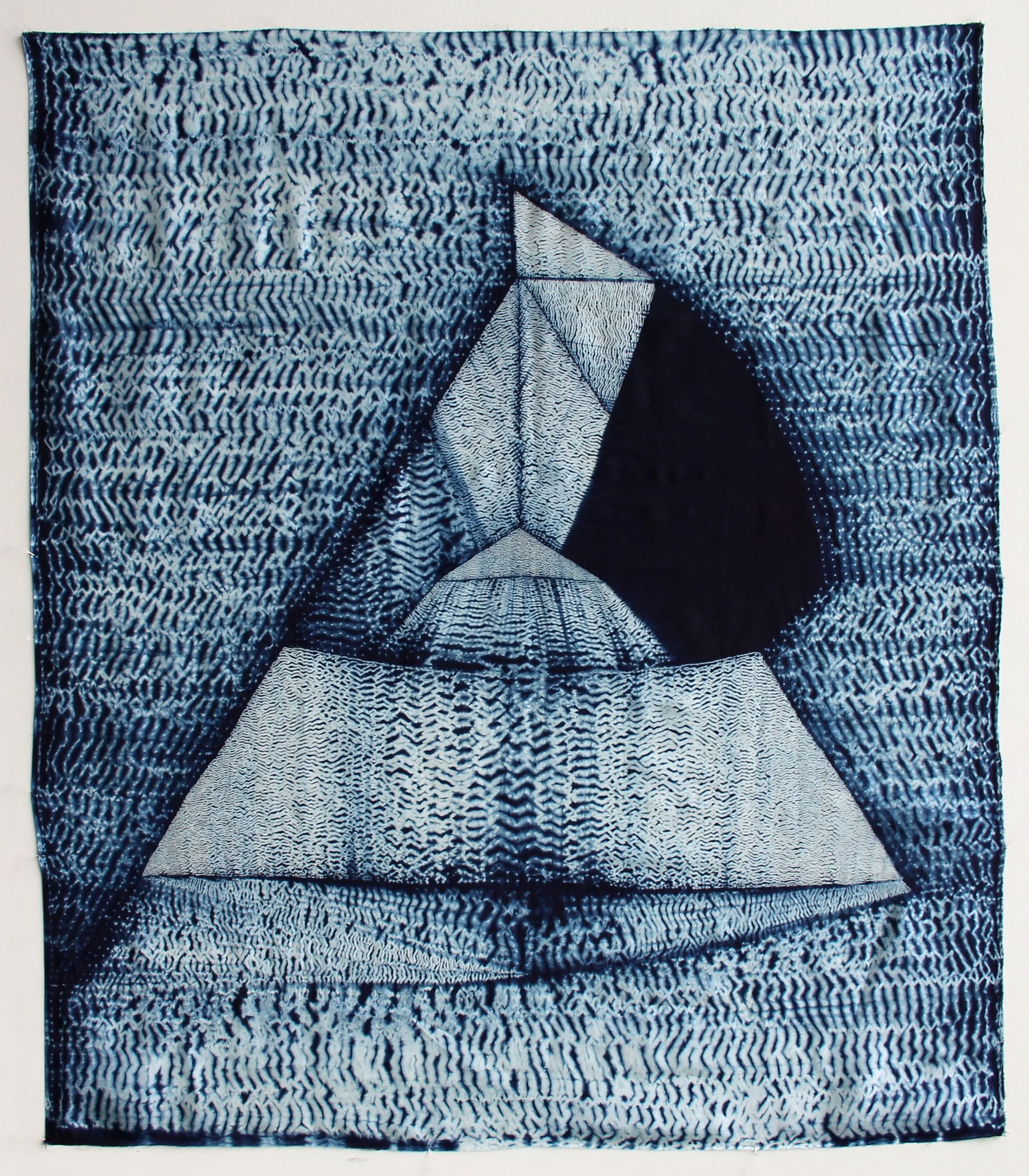  Ascent , 2022, 43" x 35", Homegrown Japanese indigo on silk.