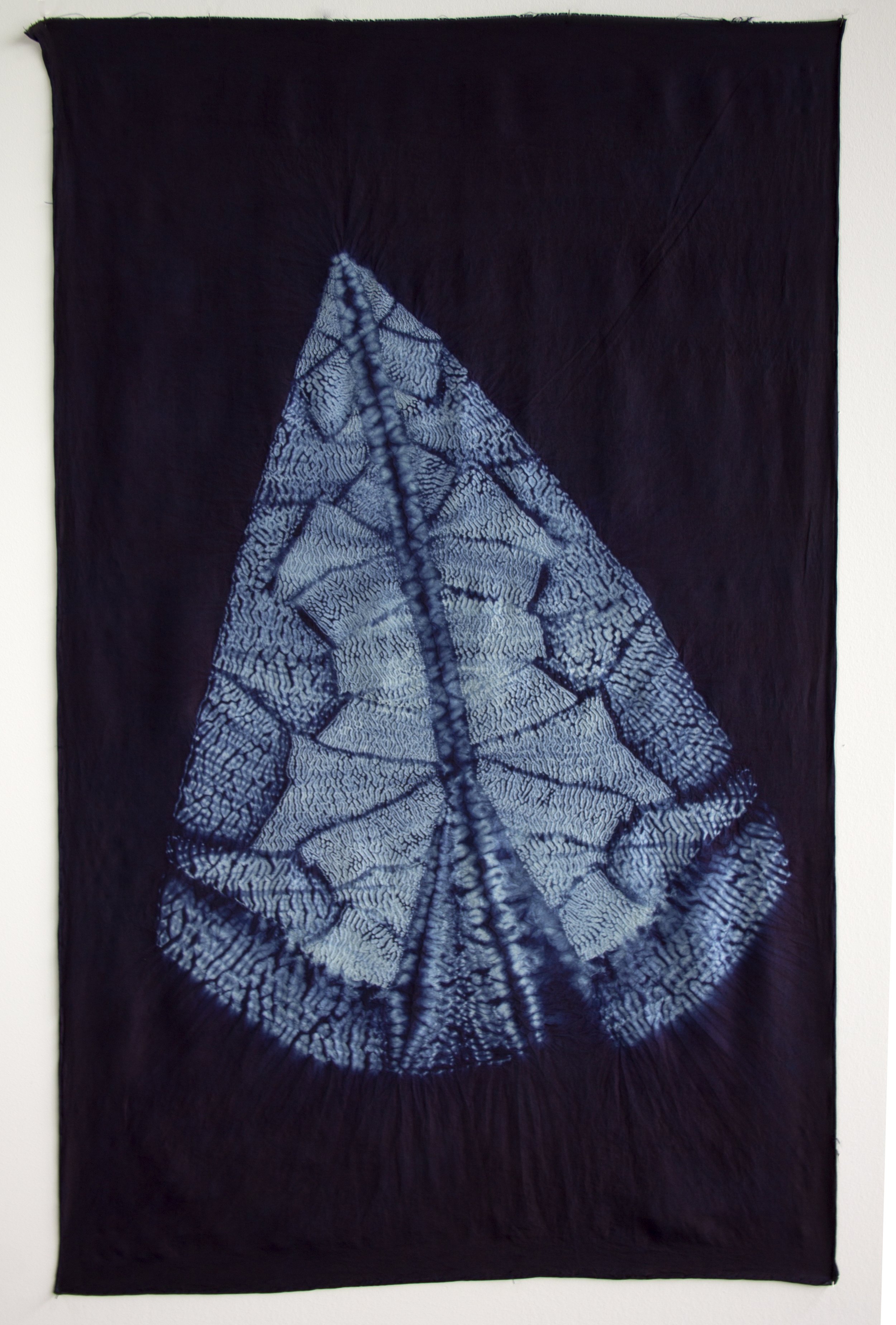  Arrow , 2012, 34" x 21", Homegrown Japanese indigo on silk.