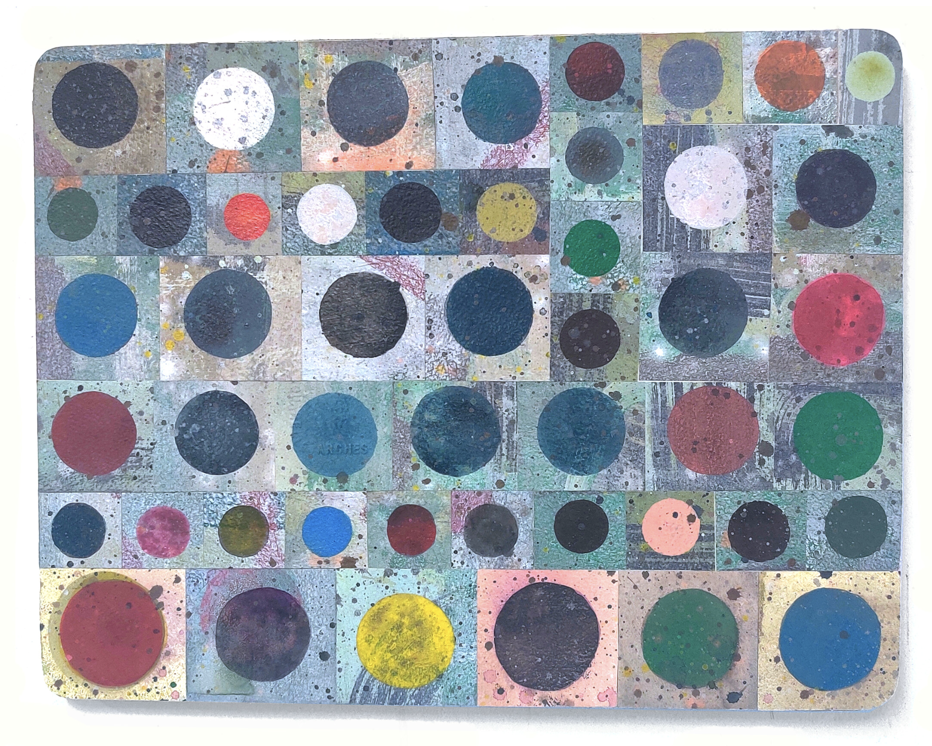  Night Lights , 2022, 10" x 12" x 1", acrylic paint, paper, wood, glue
