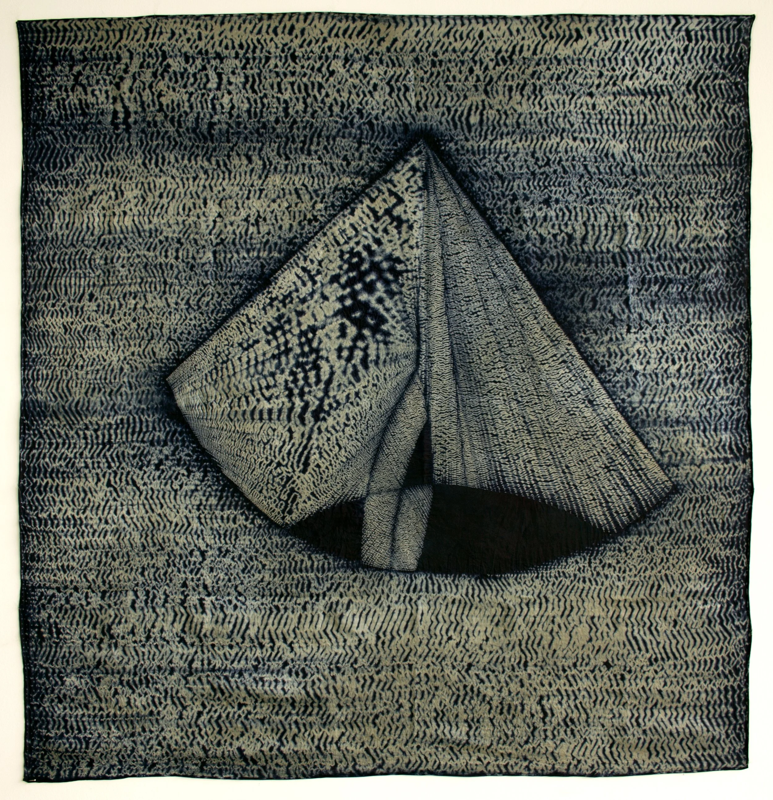  Doorway , 2021, 43" x 43", Homegrown Japanese indigo and iron on silk.