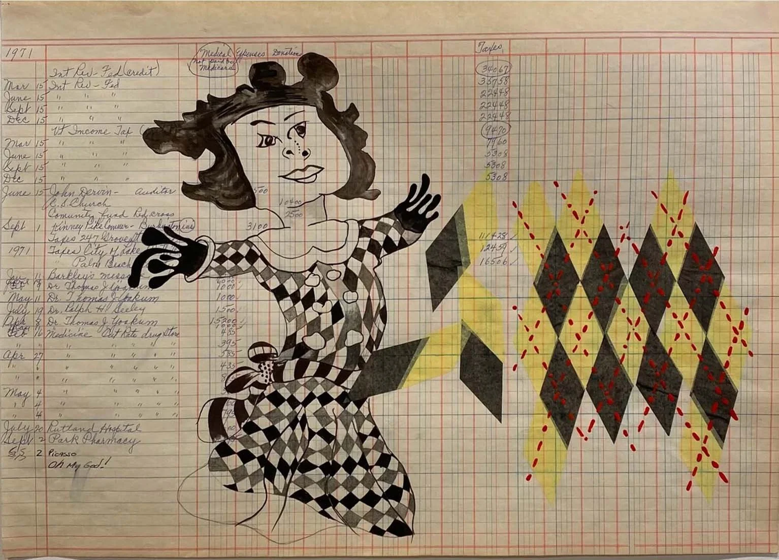 "Roy A. Manning Series" #08 , 2020, 14.5" x 20", mixed media on found ledger paper, $1,800
