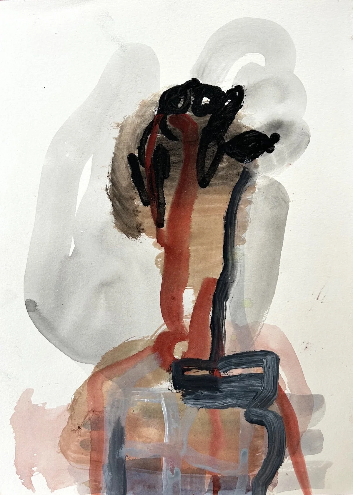 Anonymous Citizen with a Long Neck , 2020, 15" x 11", watercolor and acrylic on paper, $800