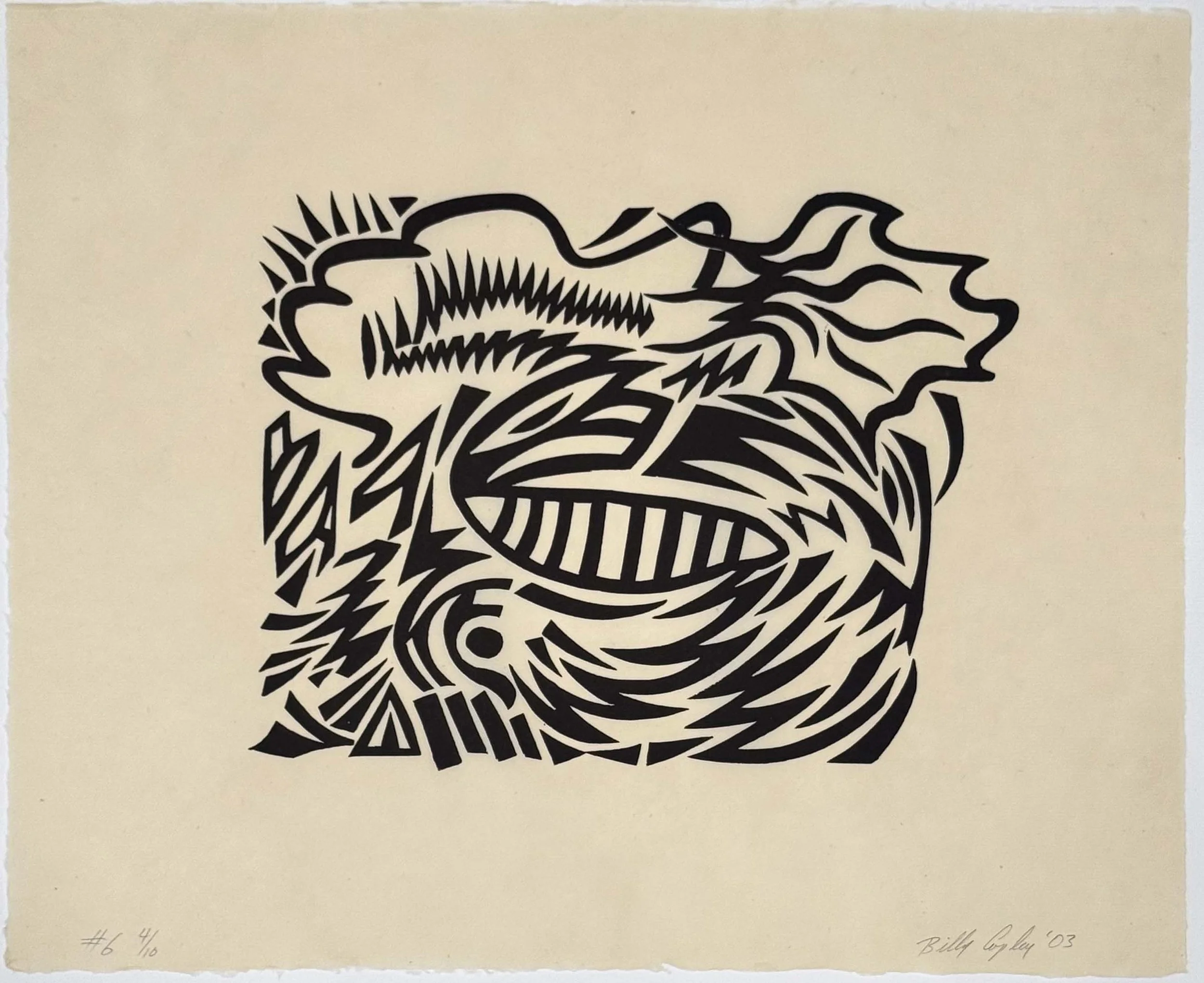 Rubber stamp print #6 2003, 19.5" x 22.75", etching ink on Katakana natural paper, Sold