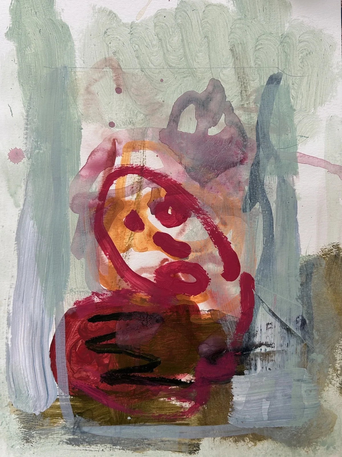Anonymous Citizen Looking to the Left , 2020, 15" x 11", watercolor, acrylic, collage, and graphite on paper, $800