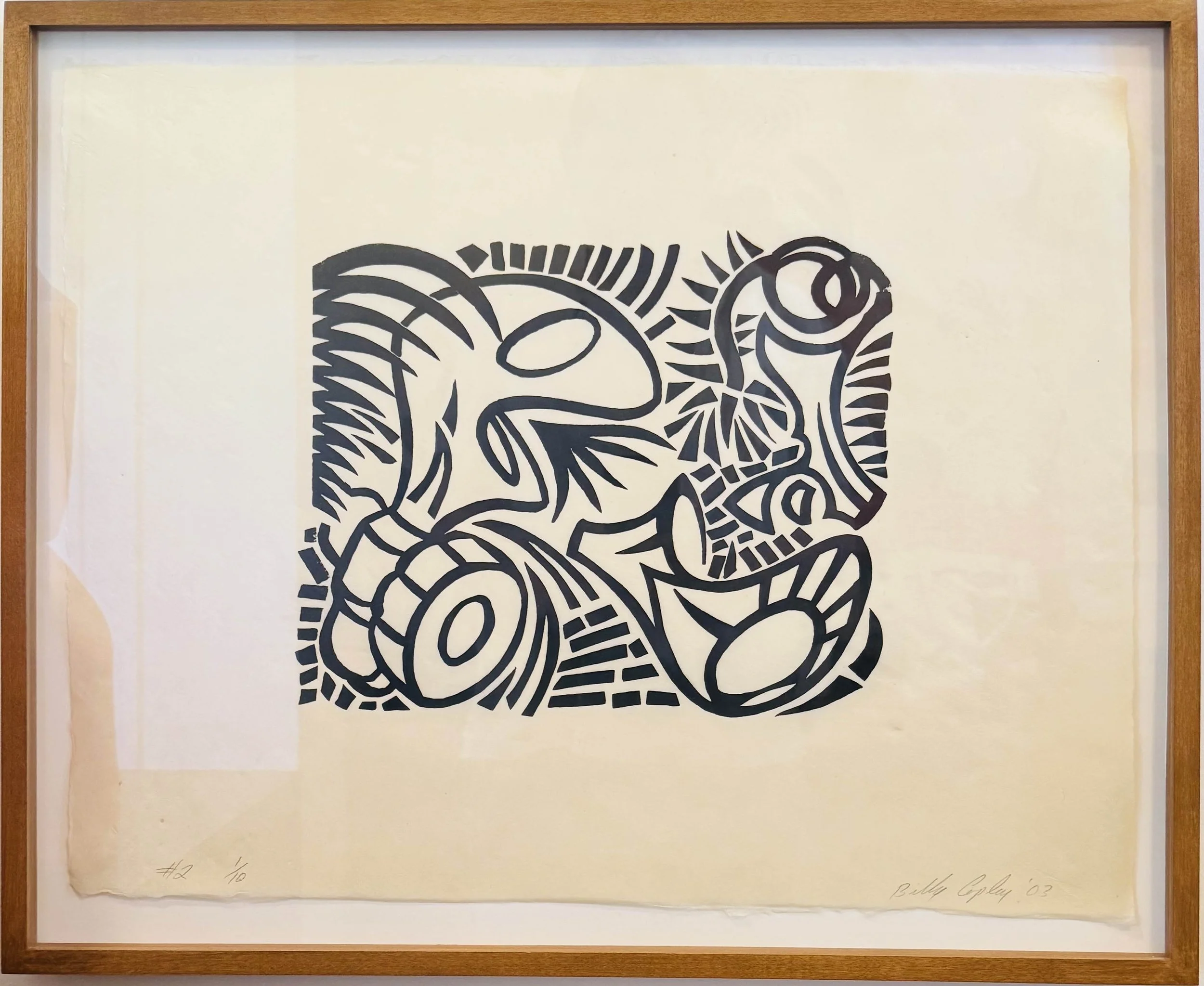Rubber stamp print #2 , 2003, 19.5 " x 22.75", etching ink on Kitakata natural paper, $2000 framed