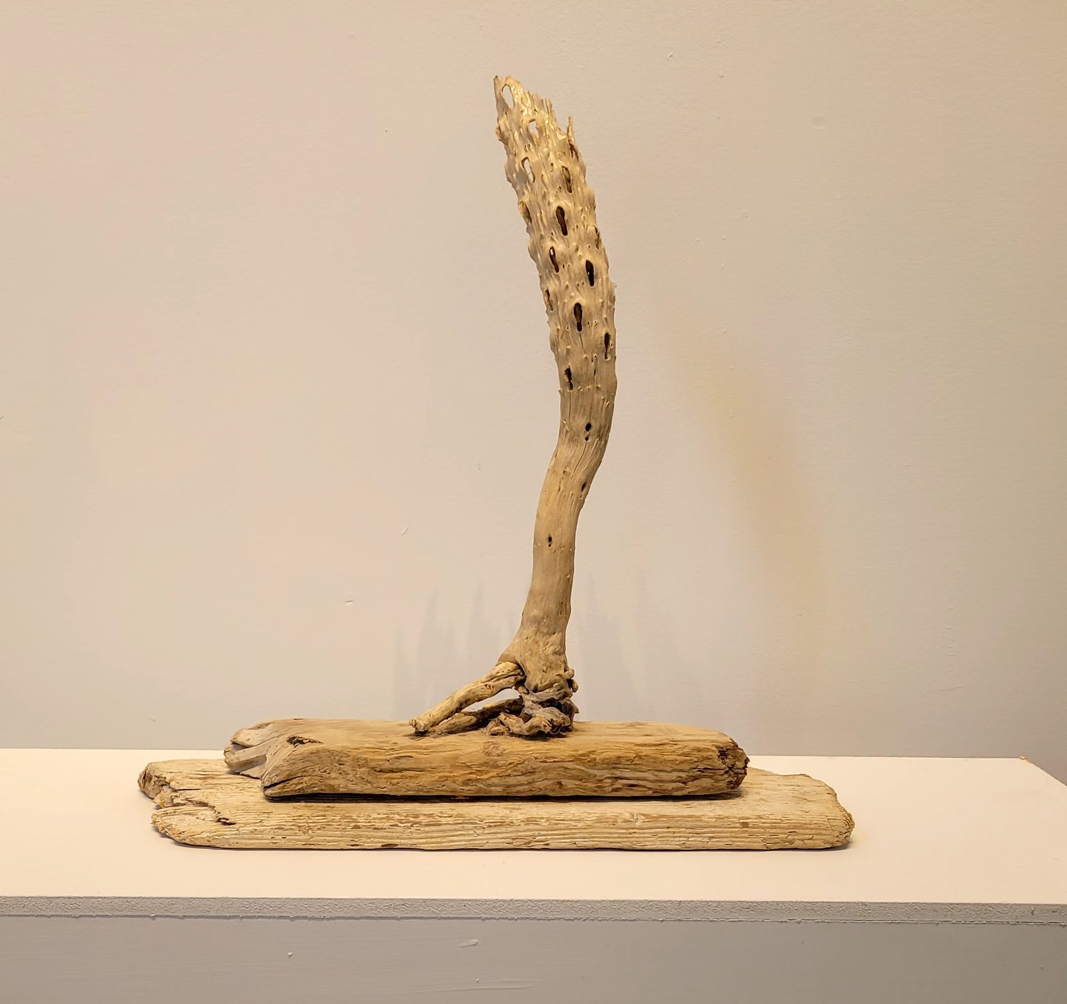 Anne Brown, Sand Tower , 2018, sculpted driftwood, 19.25" x 19.25" x 5.5", $2,800
