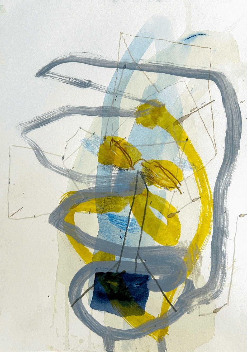 Anonymous Citizen in Yellow and Grey , 2020, 15" x 11", acrylic, watercolor, wax crayon, and colored pencil on Arches water color paper, $800