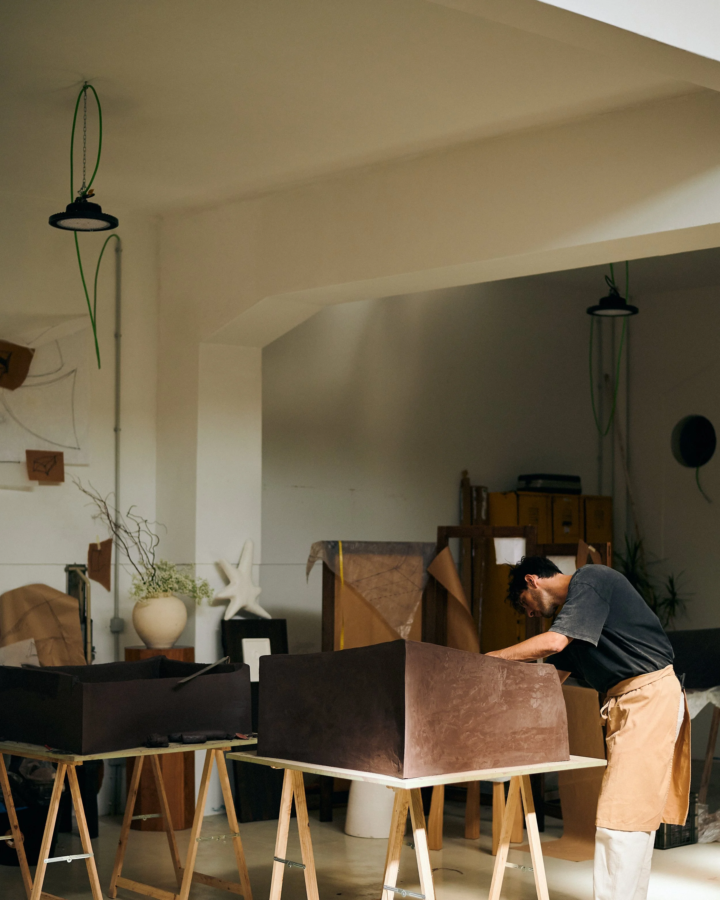 The atelier, a piece in progress on trestles