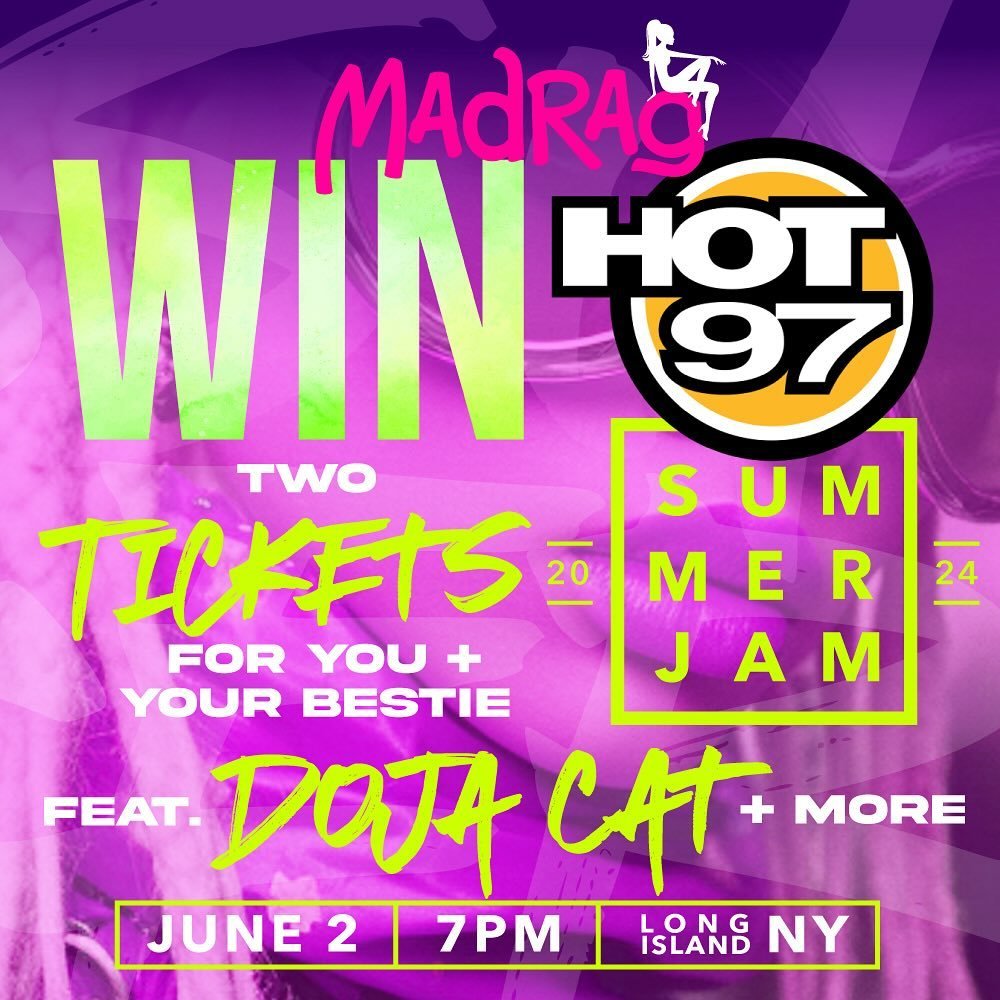 WIN 2 TICKETS TO HOT 97 SUMMER JAM FEAT DOJA CAT &amp; MORE ☀️ 🔥 🎤
 
How to enter:⁠
⁠
1.Like this post⁠
2. Follow @madragstores
3. Comment 🔥 as many times for multiple entries.
⁠
This giveaway will run from 5/13-5/20 ⁠Winner will be announced on T