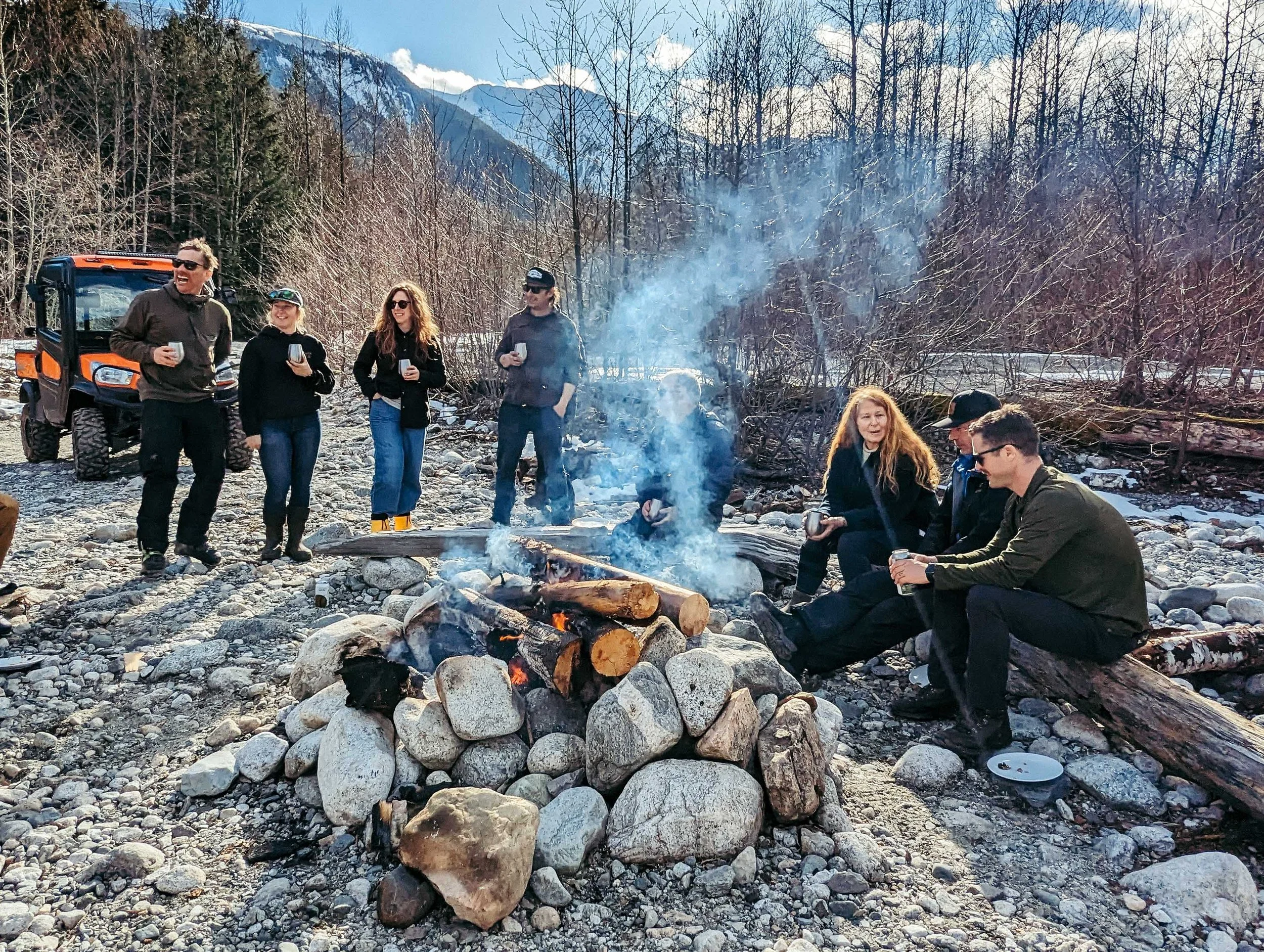 Thursday afternoon apres skiing cocktails and food on the beach around the fire.