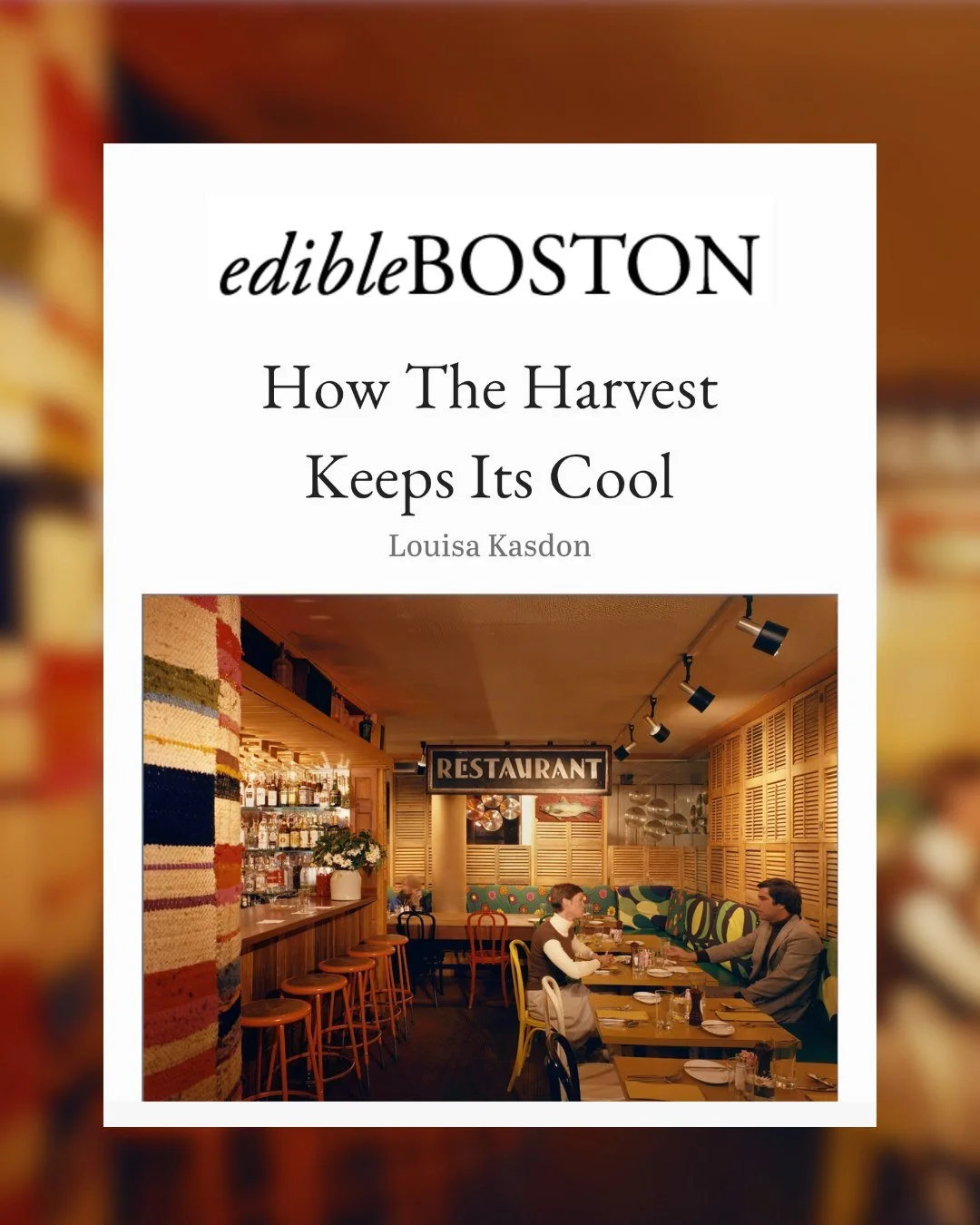 We&rsquo;re honored to be featured in Edible Boston, highlighting how Harvest has &ldquo;kept its cool&rdquo; for over 50 years. The piece celebrates our enduring dedication to seasonal, thoughtful cuisine &mdash; including recipes shared by our tale