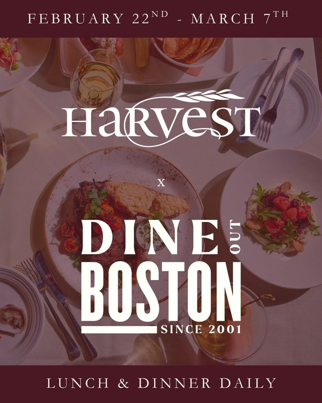 Join us February 22nd through March 7th for Meet Boston&rsquo;s @dineoutboston . We&rsquo;ll be offering a three-course lunch daily at $36 per guest and a three-course dinner Sunday through Friday at $55 per guest. Enjoy at the bar, the dining room, 