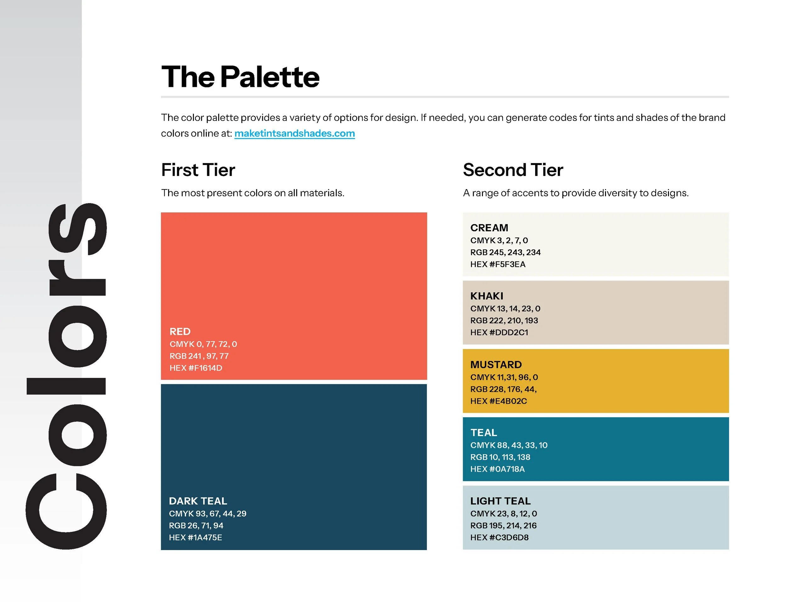 The Colors page of the brand guide.