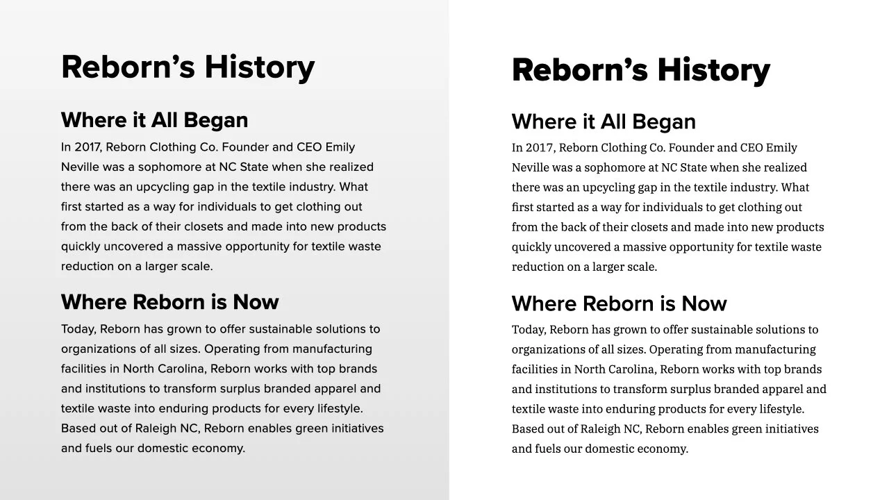 Reborn Clothing Co. collateral type: Before and after.