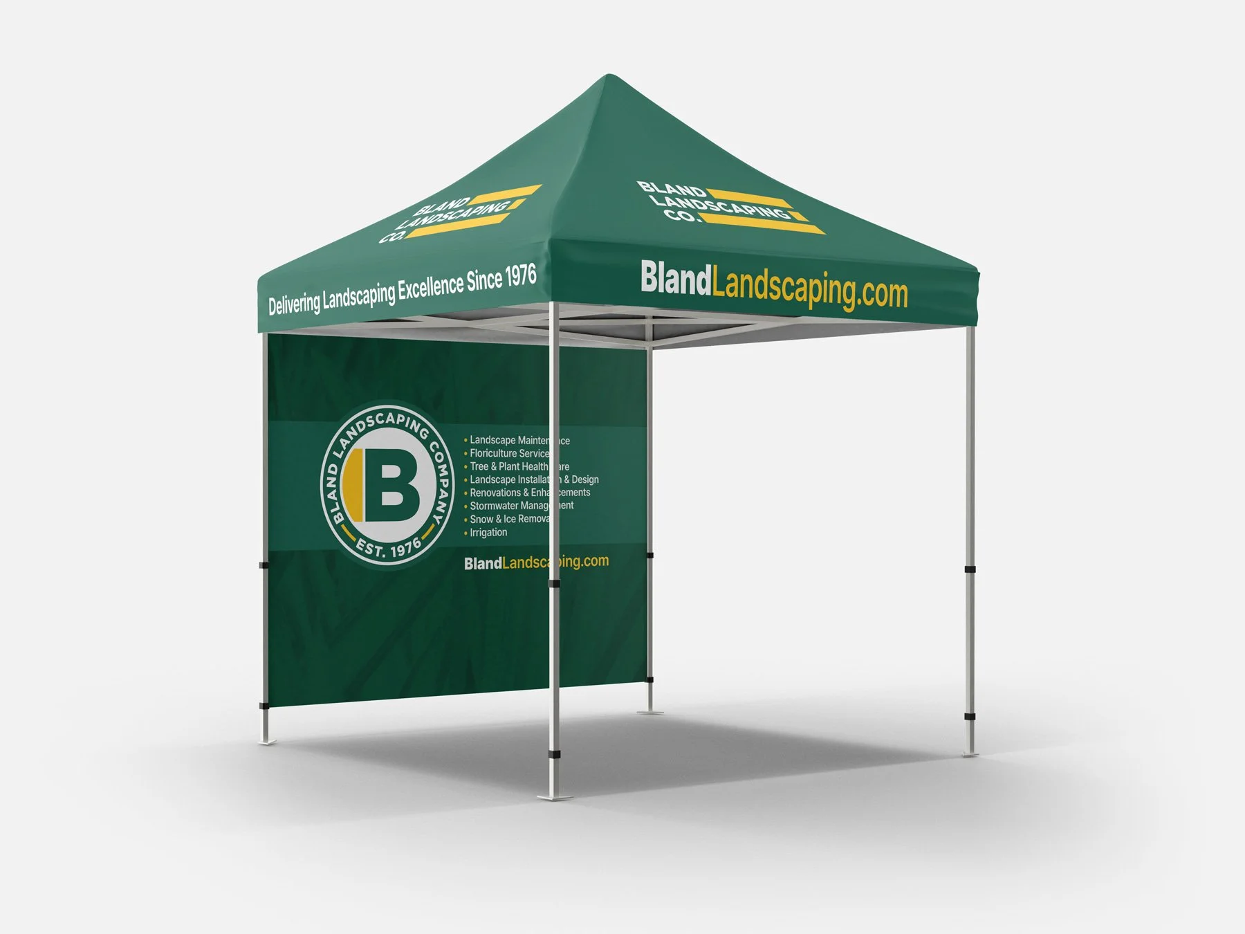 The branded canopy and back wall designs.