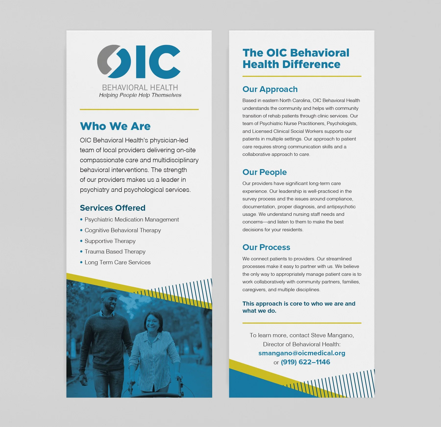 The front and back of a printed hand card.