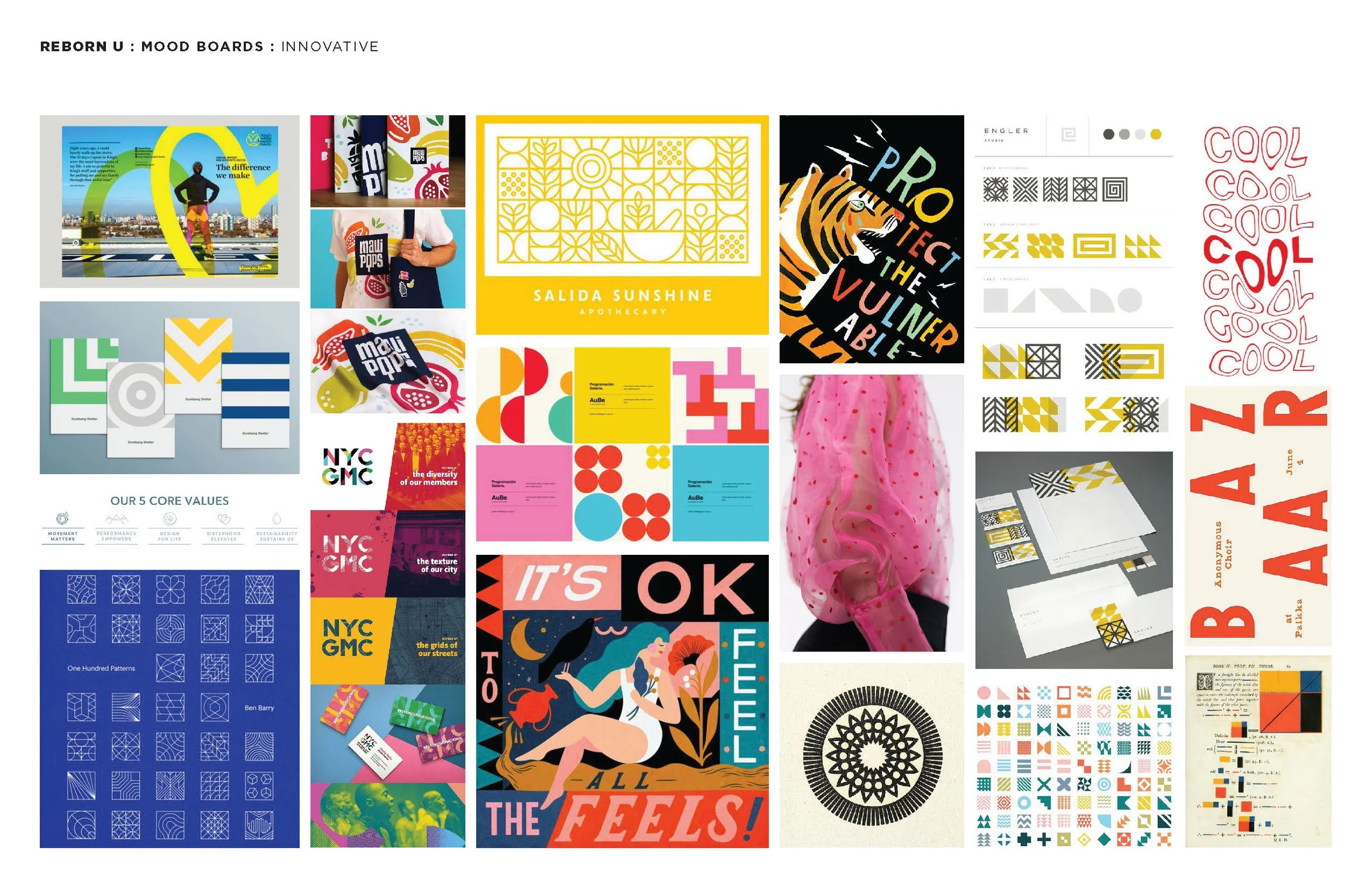 A mood board showing an innovative theme.