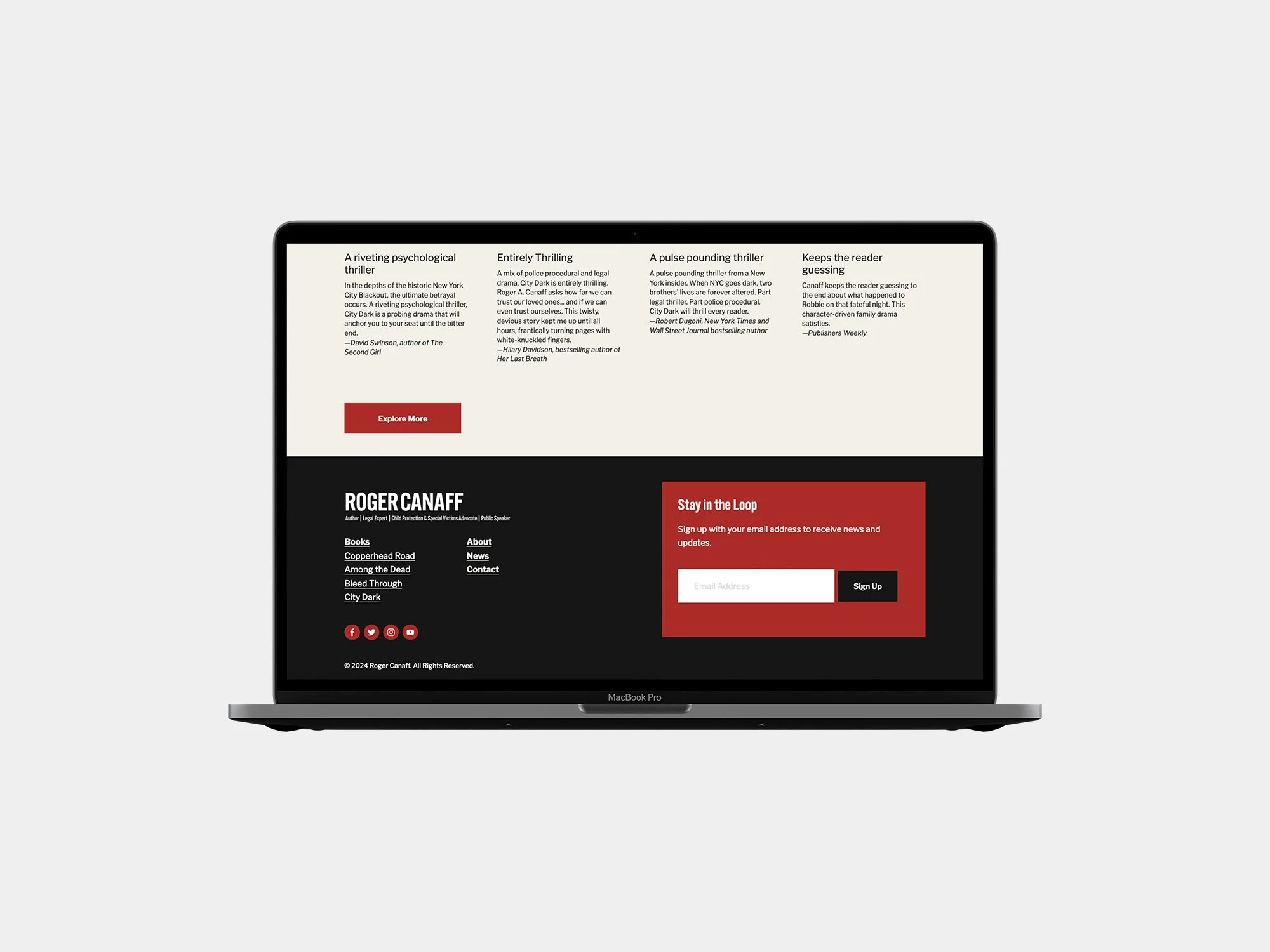 Roger Canaff's website footer.