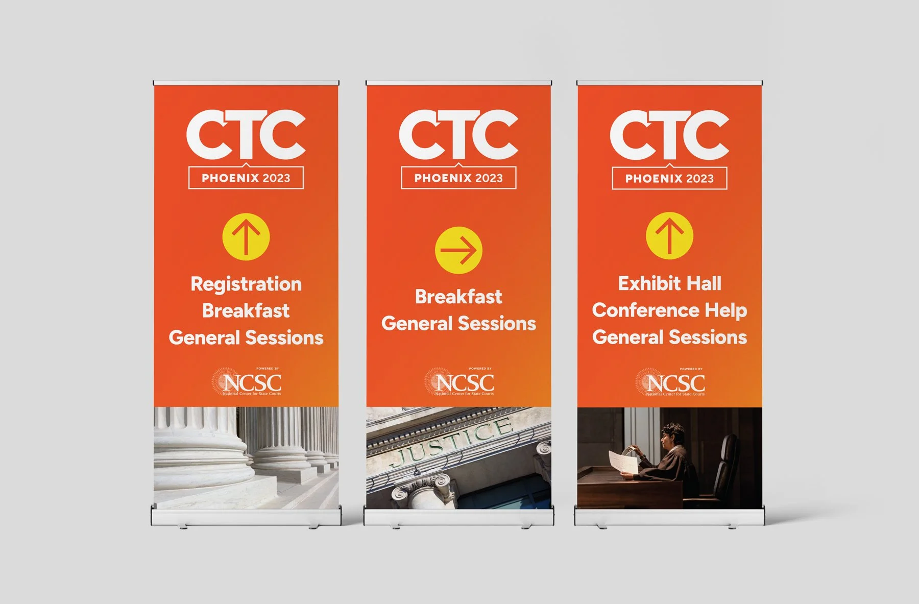 CTC 2023 retractable floor banners with directions.