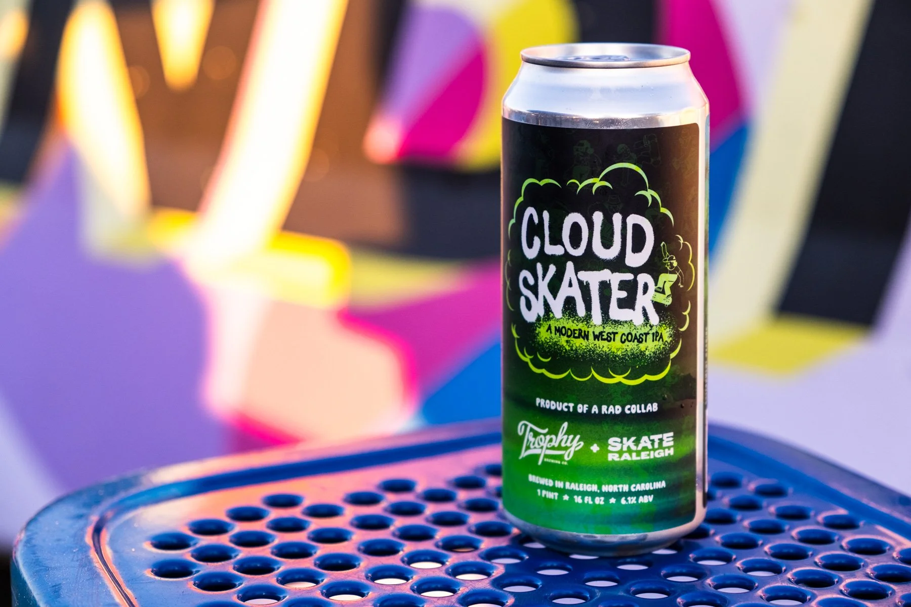 A photo of Skate Raleigh's Cloud Skater beer label design.