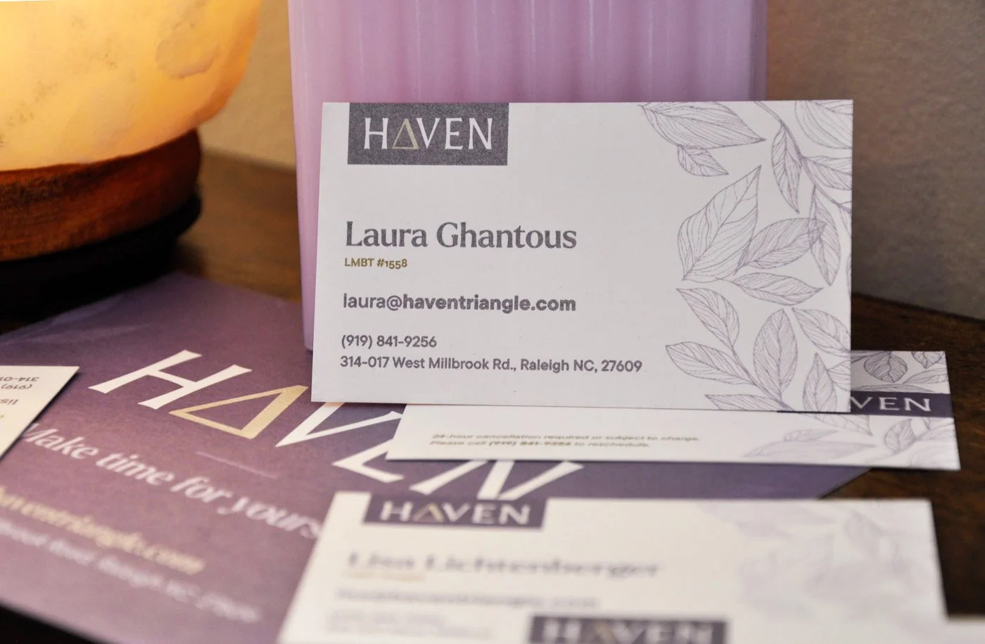 Haven Triangle's business cards and certificate prints.