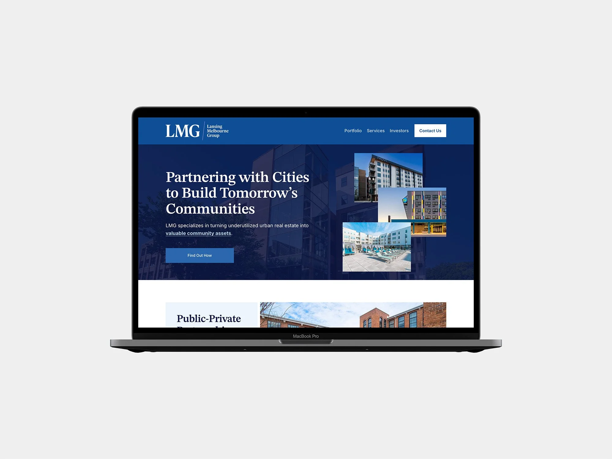 LMG's new website design presented on a laptop.