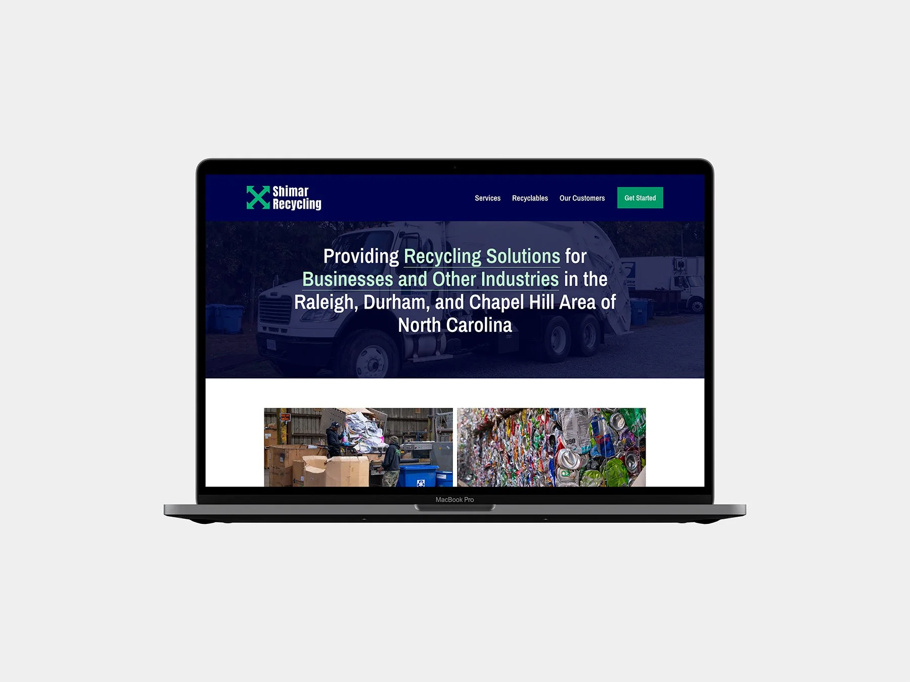 Shimar Recycling's new homepage design on a laptop.