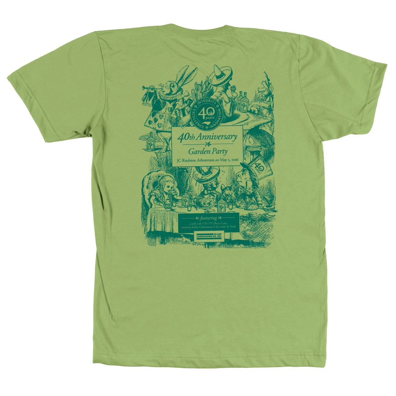 The shirt back, featuring single color art from the posters.