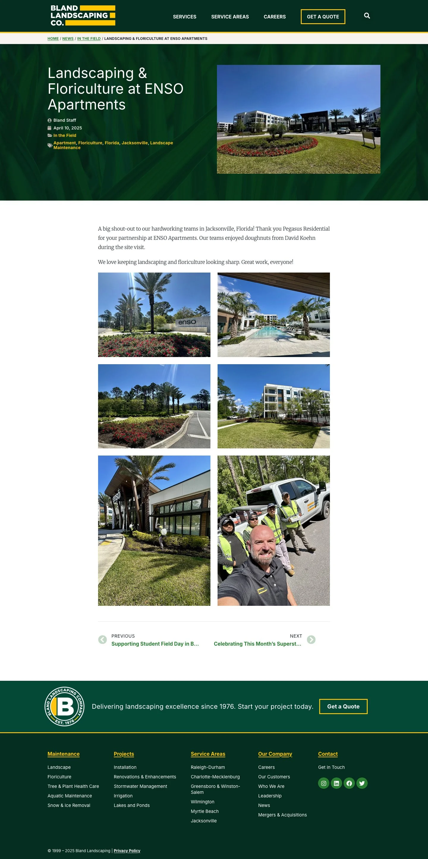 Bland Landscaping Co.'s blog post structure.