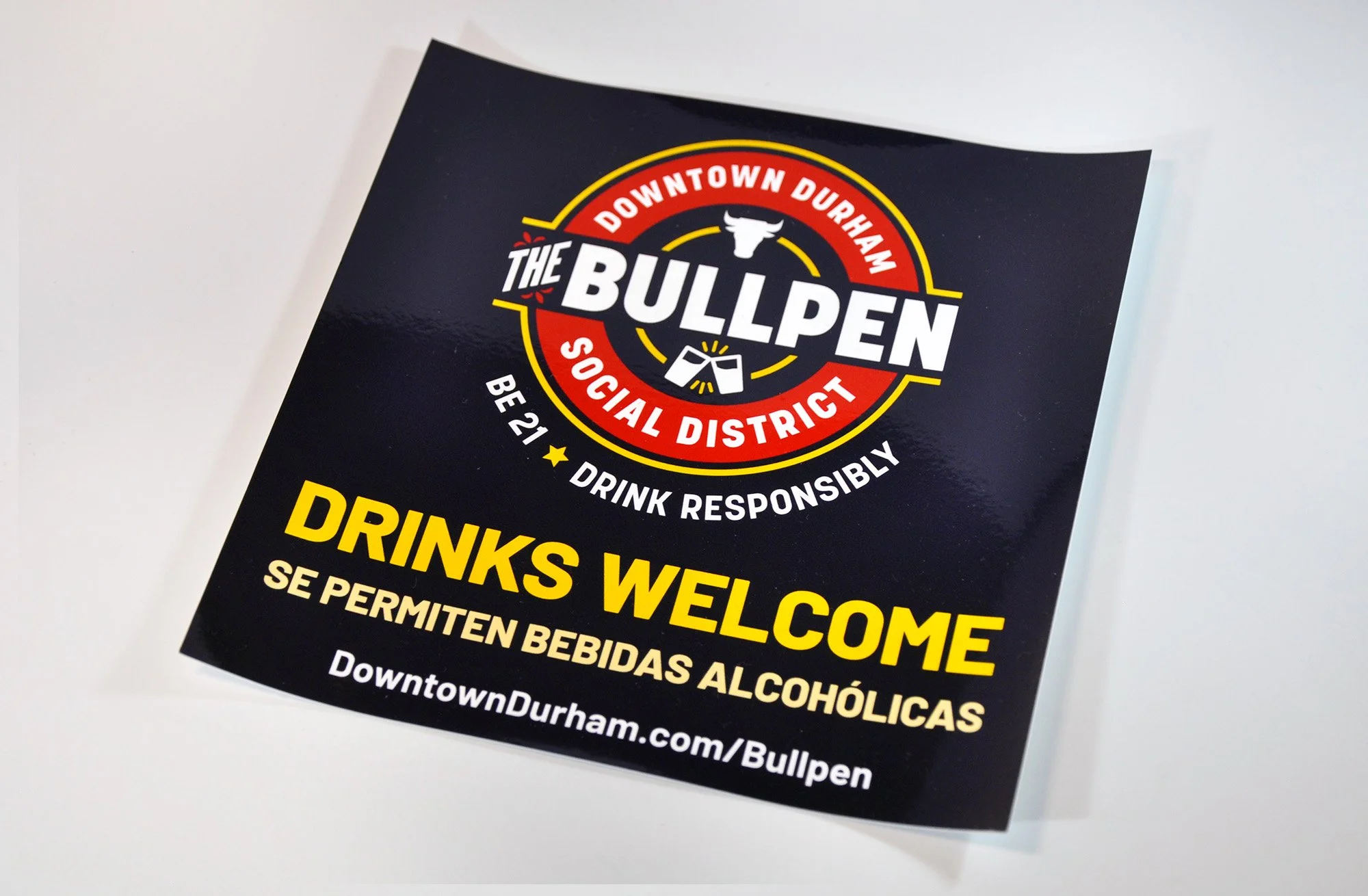 Drinks welcome sticker.
