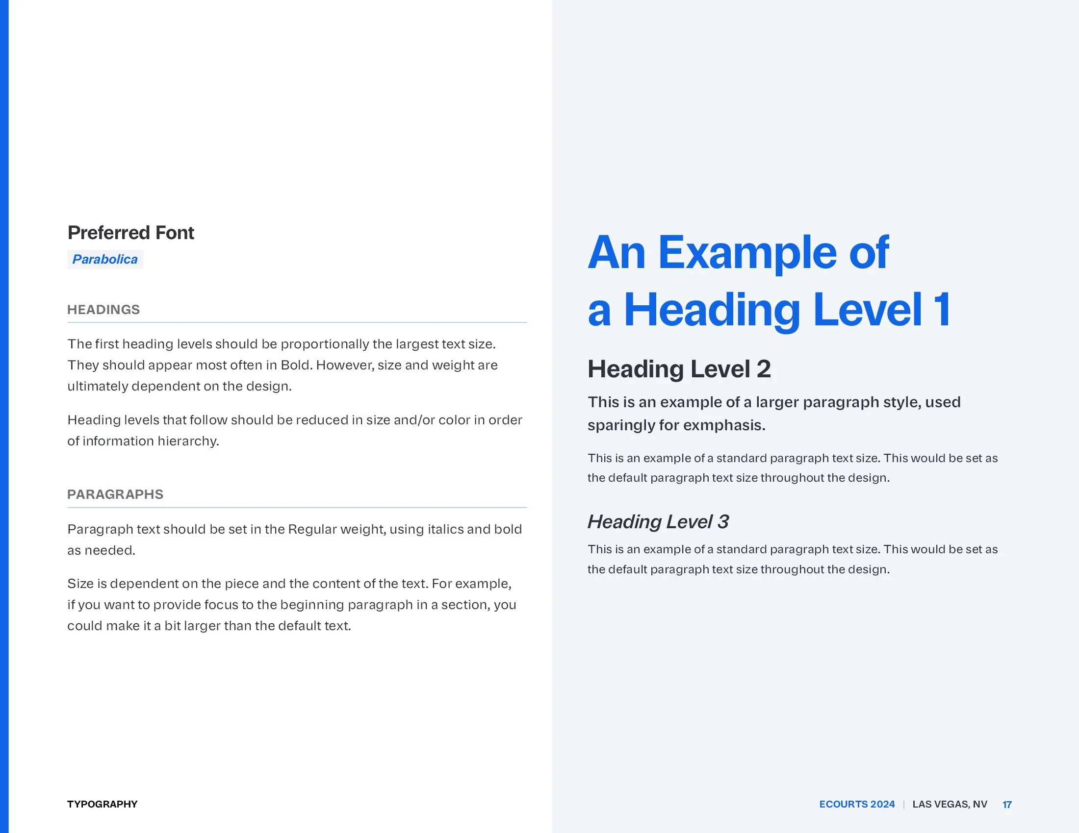 A brand guide page illustrating the new, 2024 brand font.