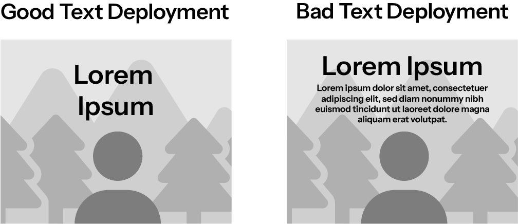An illustration featuring good and bad text deployment.