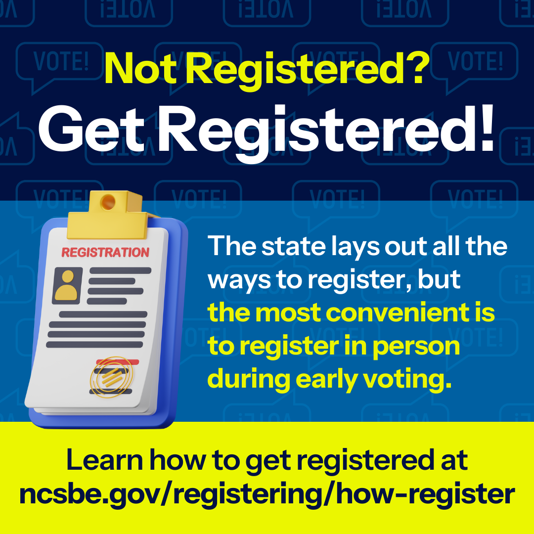 A social media graphic encouraging voter registration.