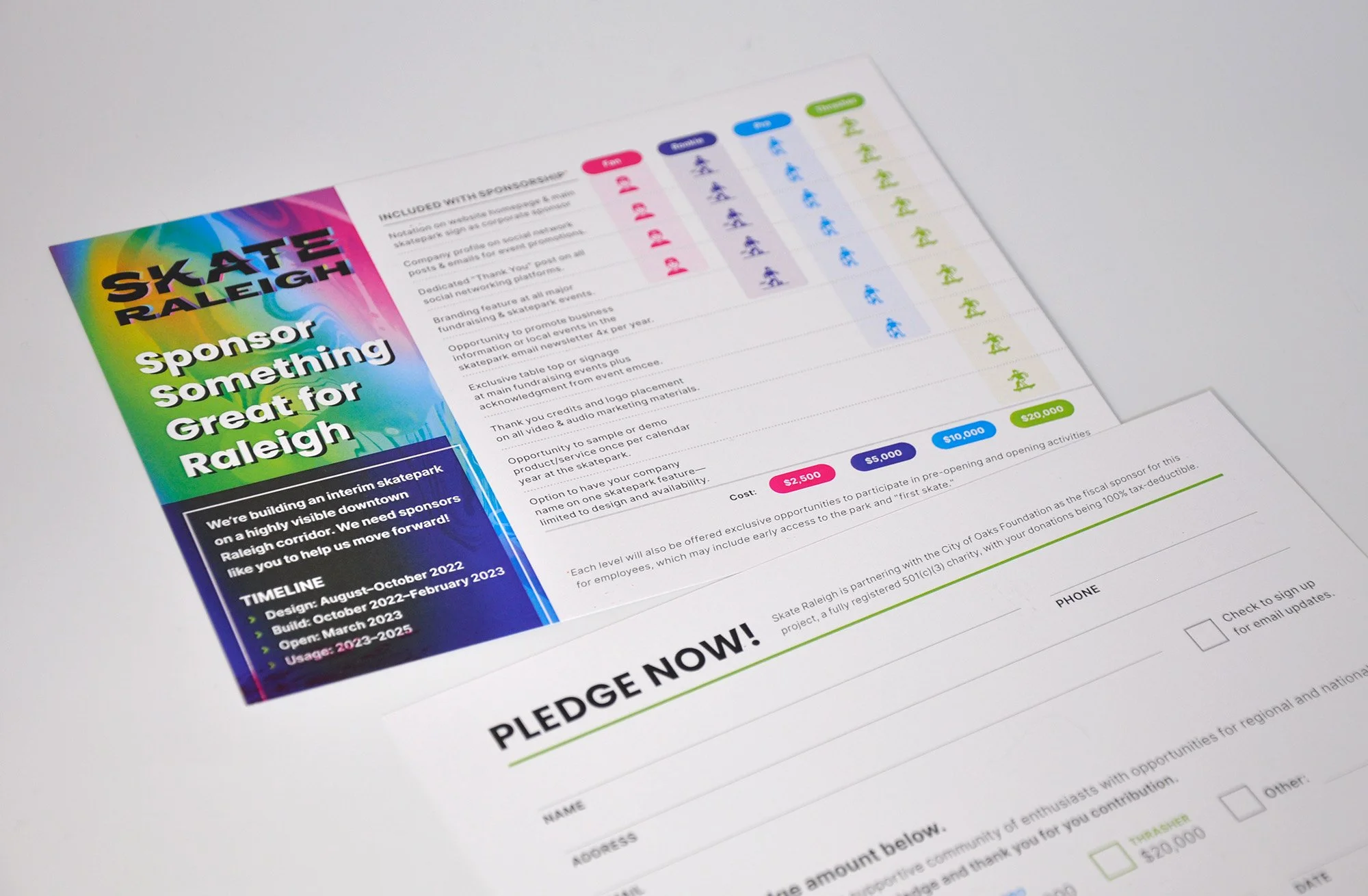 The sponsor pledge card, front and back.