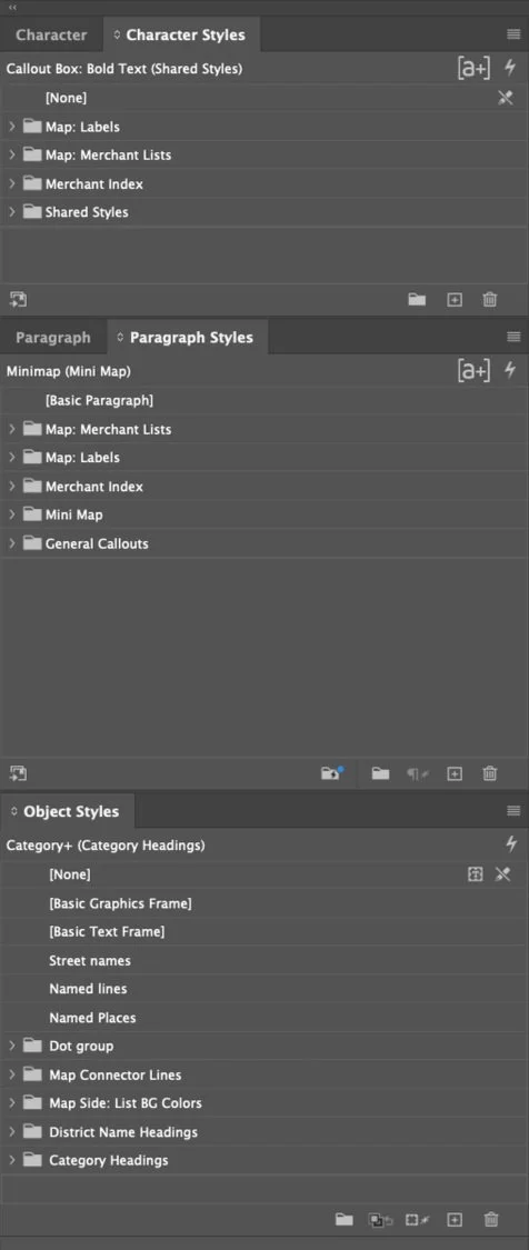 A screenshot of the InDesign file's style panels after refinement.