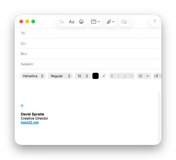 A screenshot of HALO 22's email signature template in Mac Mail.