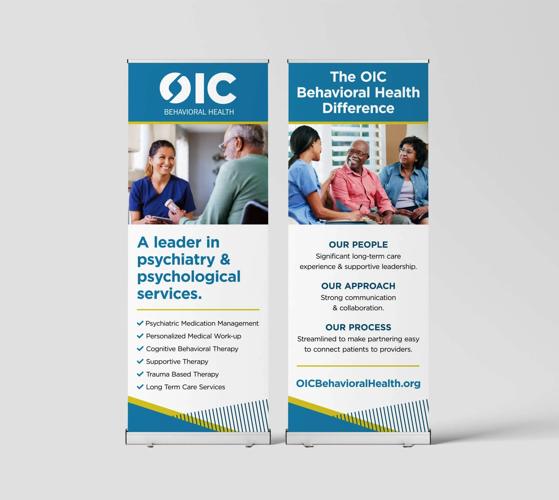 Retractable floor banners.